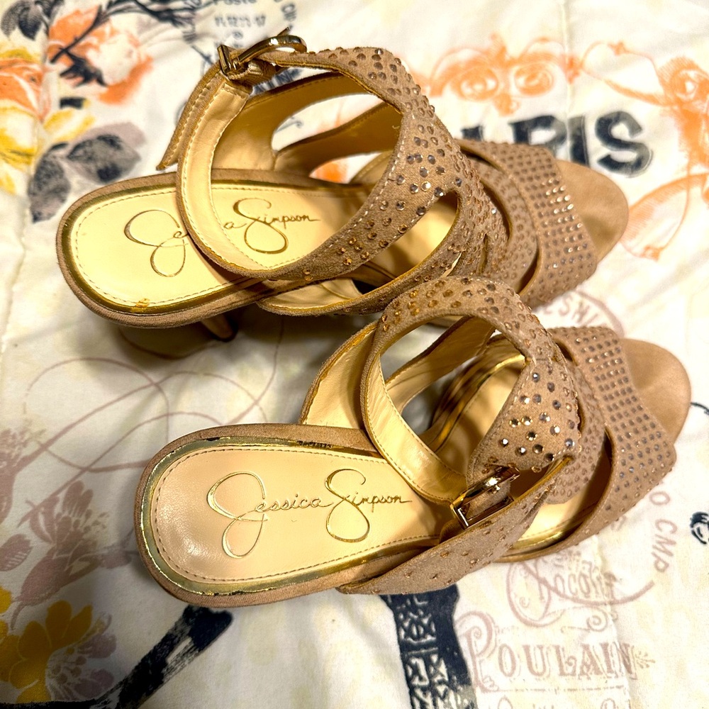 Jessica Simpson Rose gold embellished heels